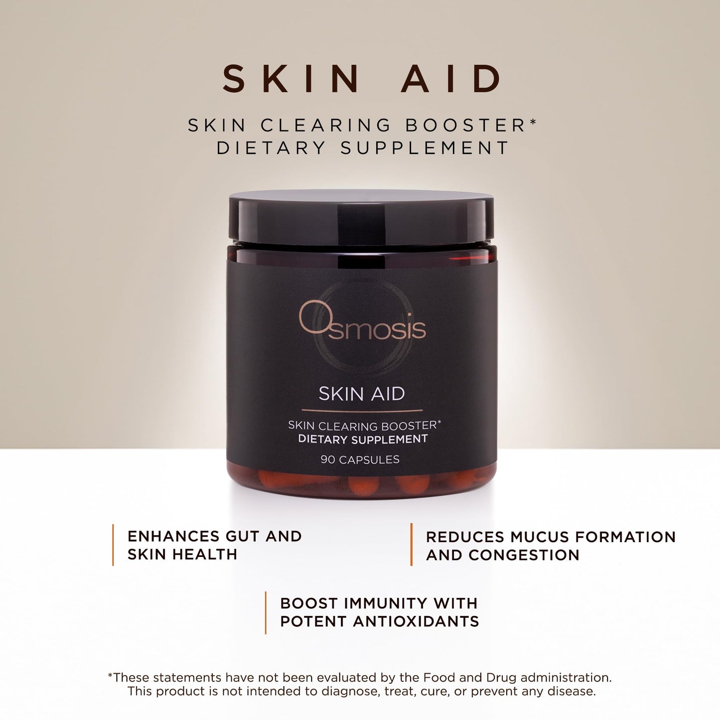 OSMOSIS Skin Aid Daily Supplement, Microbiome and Immunity Support, Vitamin A, for Acne and Blemish Prone Skin, 90 Count OSMOSISBuy Supplements Australia