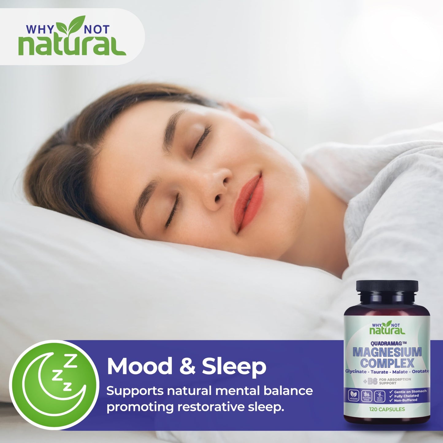 4-in-1 Magnesium Complex Supplement - Glycinate, Taurate, Malate, Orotate Blend - 300 mg per Serving, 120 Capsules Why Not Natural buy supplements Au