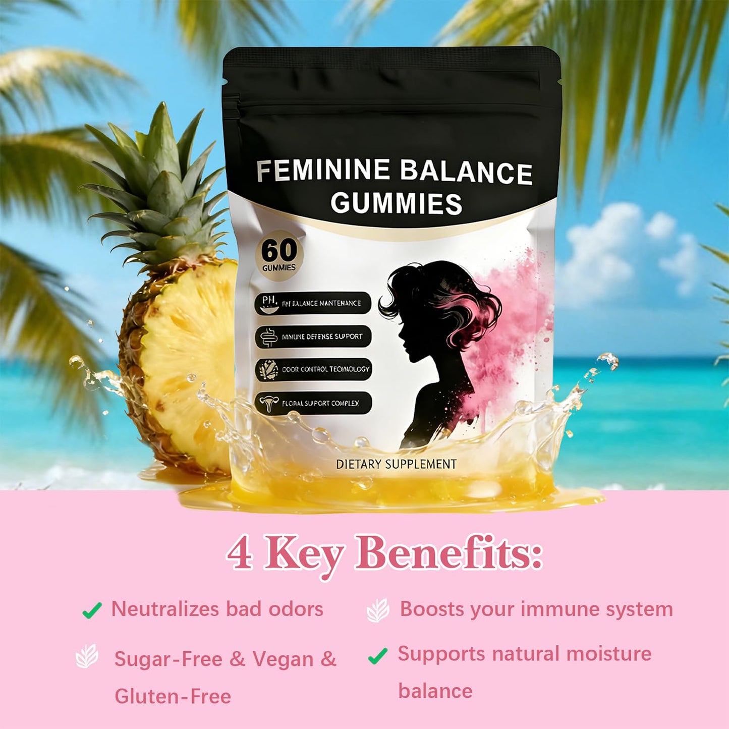 Pineapple Feminine Balance Gummies with Probiotics | Support for pH Balance & Freshness | Daily Intimate Wellness Support | Sugar-Free, Vegan | 60 Count (2) Nuora BalanceBuy Supplements Australia