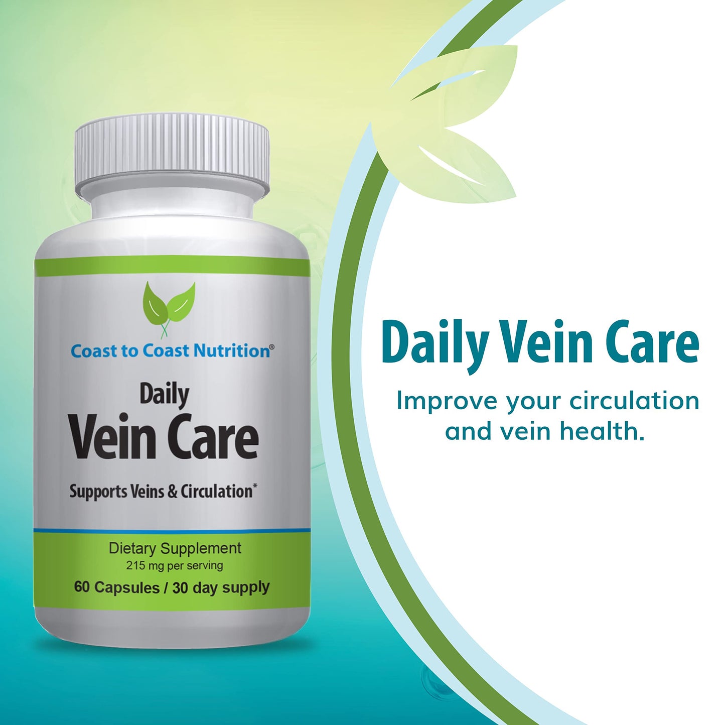 Coast to Coast Nutrition Daily Vein Care Supplement Capsules — Circulation Formula with a Natural Blend of Calcium, Vitamin D3, Vitamin K2 Plus BioPerine for Max Absorption Vein Formula — 60 Capsules Coast to Coast NutritionBuy Supplements Australia