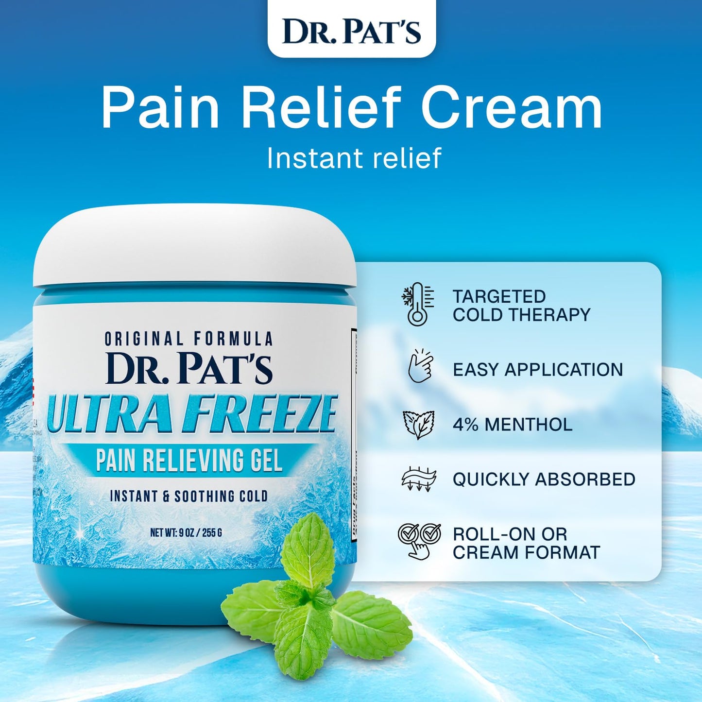 Ultra Freeze Dr Pat's Pain Relief Cream (9oz) - Muscle Rub Gel for Arthritis, Neuropathy, Foot & Joint - Cooling Sports Massage for Back, Shoulder & Knee - Menthol Analgesic for Neck & Body Ultra FreezeBuy Supplements Australia