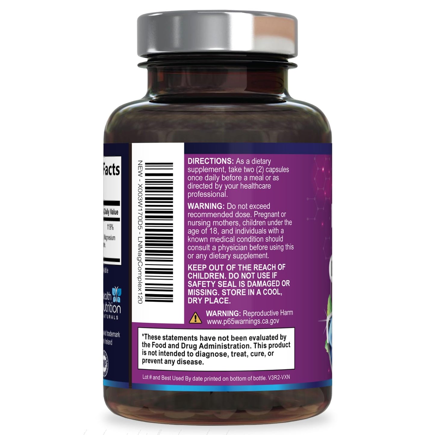 Magnesium Complex Capsules - 500mg per Serving Magnesium - High Absorption Chelated Mineral Supplement - with Oxide, Glycinate, Malate, Citrate for Muscle Bone and Heart Health Support - 120 Capsules Health Nutrition Naturals buy supplements Au