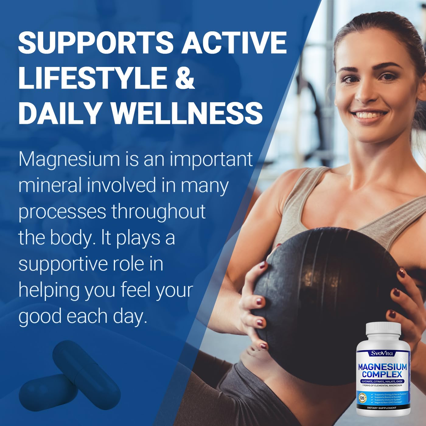 Magnesium Complex Supplement with 7 Forms of Magnesium Glycinate, Malate, Citrate & More, High Absorption for Bones, Muscle, Recovery, Energy, Vegan Non-GMO 120 Capsules Svovita buy supplements Au