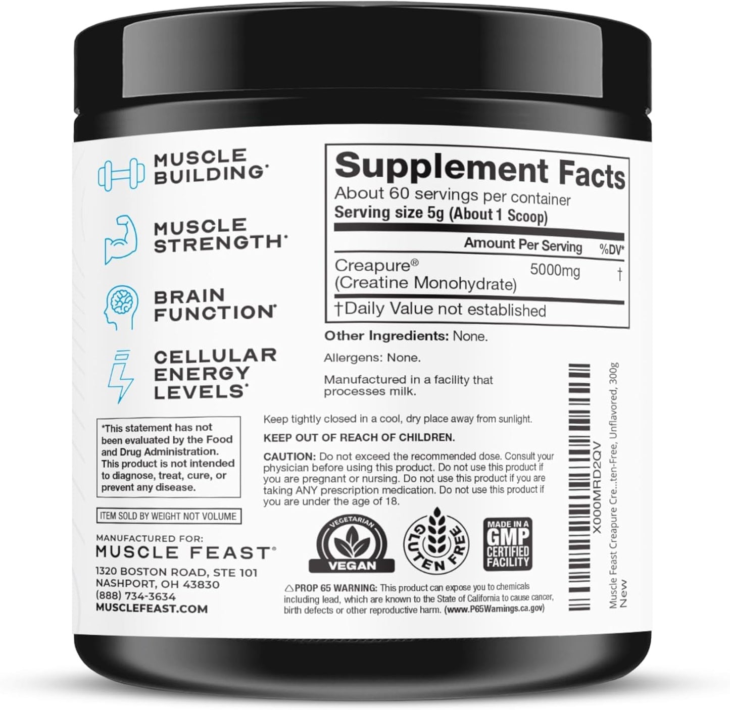 Muscle Feast Creapure Creatine Monohydrate Powder, Vegan Keto Friendly Gluten-Free, Mass Gainer, Muscle Recovery Supplement and Trusted Creatine for Muscle Growth, Creatine Powder, Unflavored, 300g Muscle Feast buy supplements Au