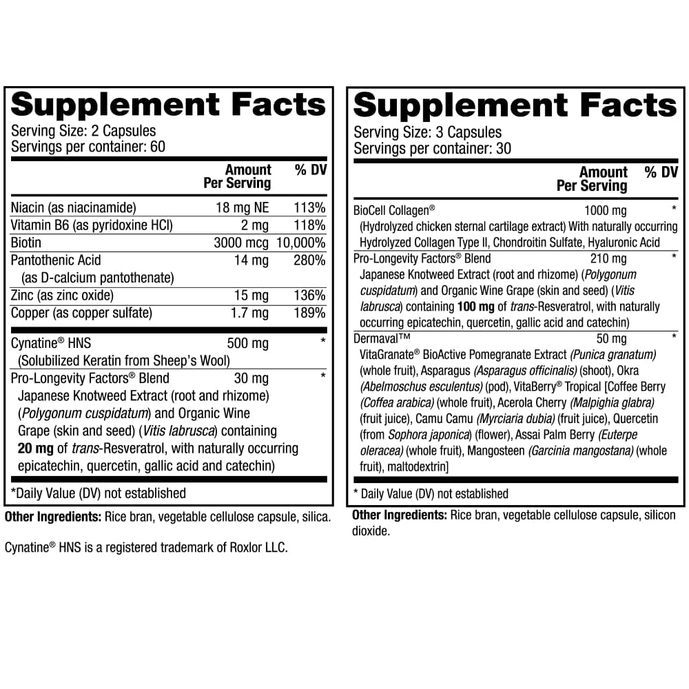 Reserveage Ultra Collagen Booster & Keratin Hair Booster - Features Dermaval, Biotin & Resveratrol - Support Hair & Skin - 90 Ultra Collagen Booster Capsules, 120 Keratin Hair Booster Capsules Reserveage NutritionBuy Supplements Australia