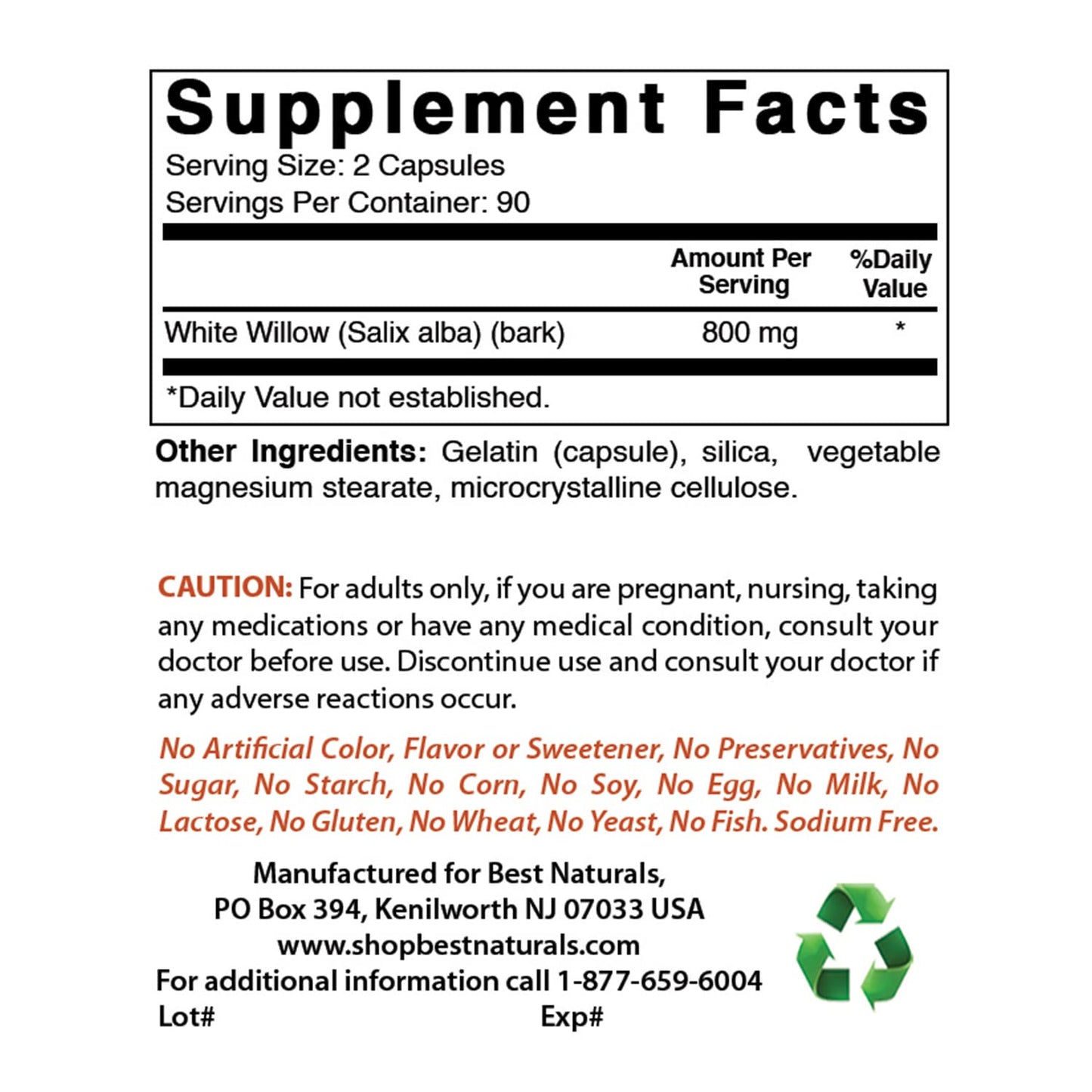 Best Naturals White Willow Bark 400 mg 180 Capsules (180 Count (Pack of 3)) Best NaturalsBuy Supplements Australia