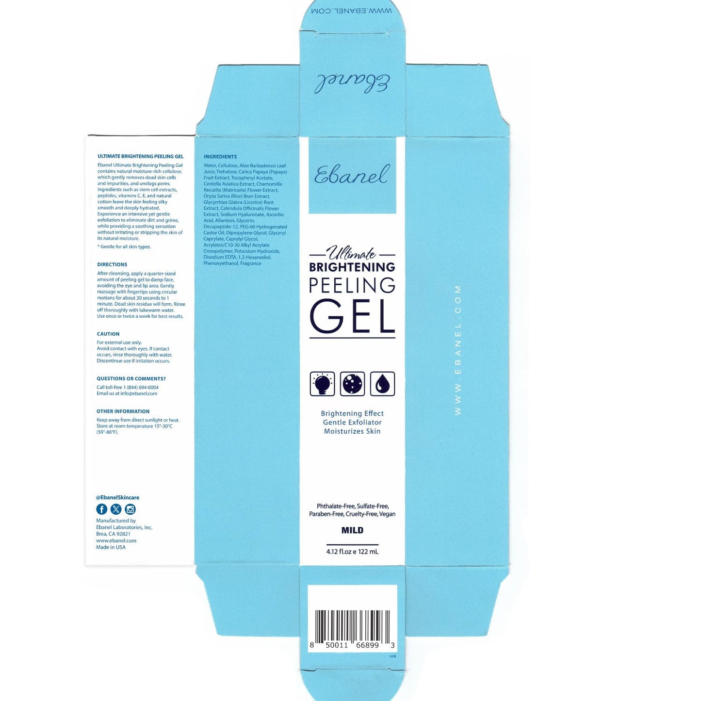 Ebanel Bundle of Hyaluronic Acid Serum, and Exfoliating Face Scrub Peeling Gel, 4.12 Oz