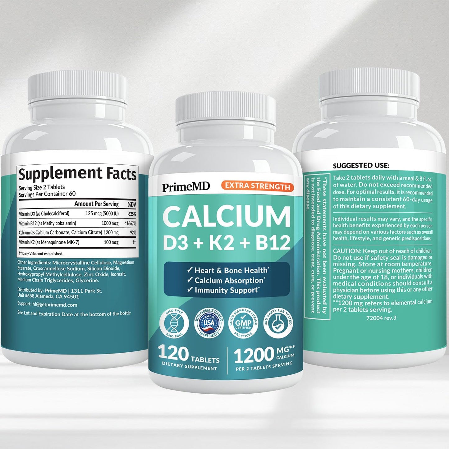 4-in-1 Calcium 1200 mg with Vitamin D3 K2 - Extra Strength Calcium Supplements for Women & Men with D3 K2 Vitamin 5000 IU - Everyday Vitality Supplement
