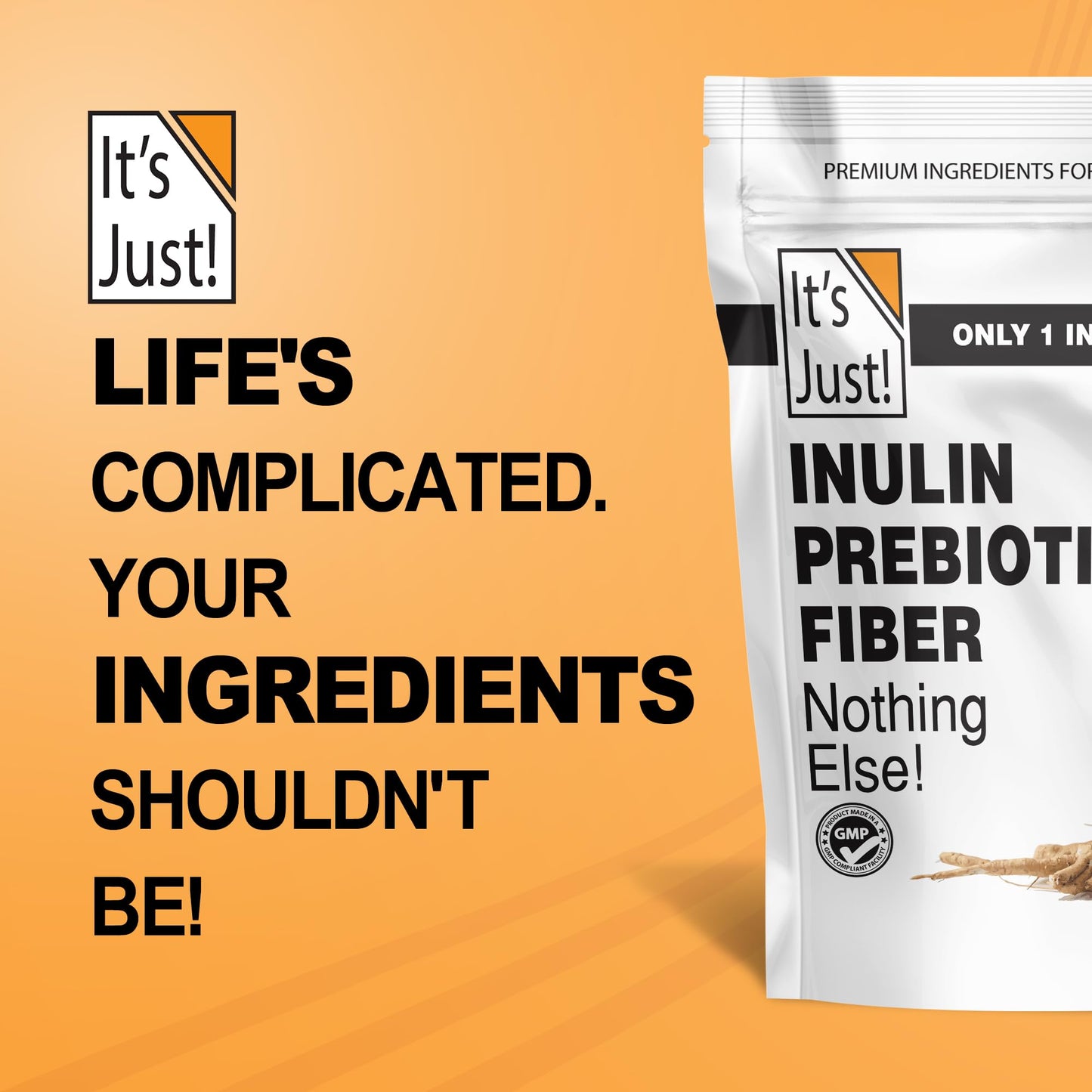 It's Just! - Inulin Prebiotic Fiber, Water Soluble, Chicory Root Powder, Promotes Gut Health, Made in USA, Product of Belgium, Vegan/Keto Friendly