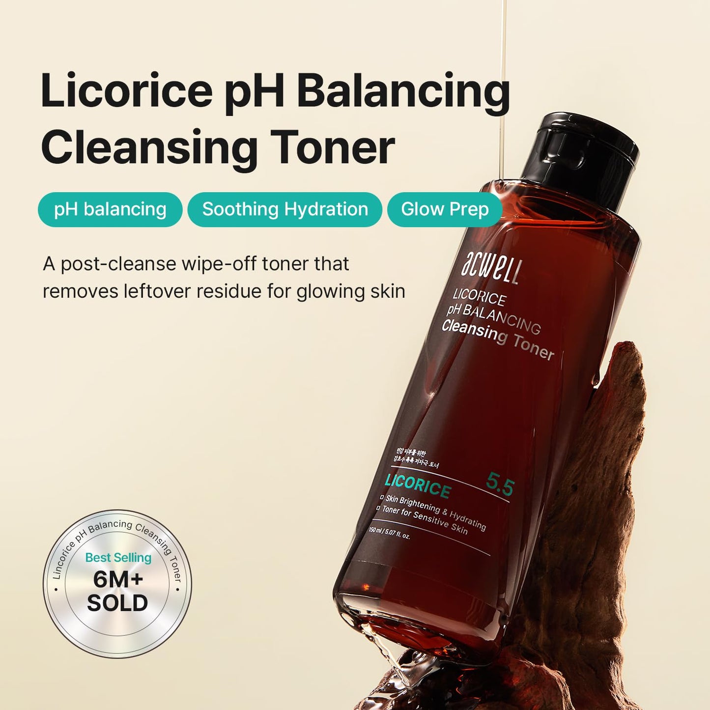 ACWELL Licorice pH 5.5 Balancing Korean Toner and Cleansing 5.07 fl.oz. - Alcohol-Free Hydrating Facial Astringent