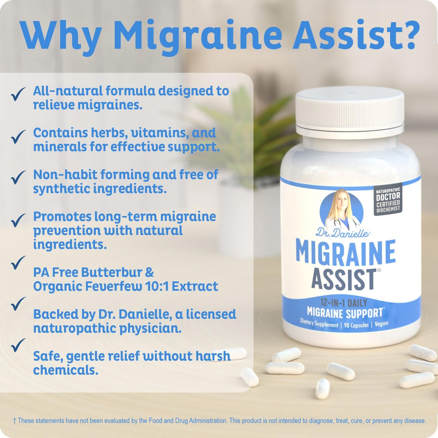 Best Migraine Relief Product with Magnesium - Migraine Assist Supplement with Quercetin, Feverfew, Butterbur, CoQ10 from Dr. Danielle, 90 Capsules Doctor DanielleBuy Supplements Australia