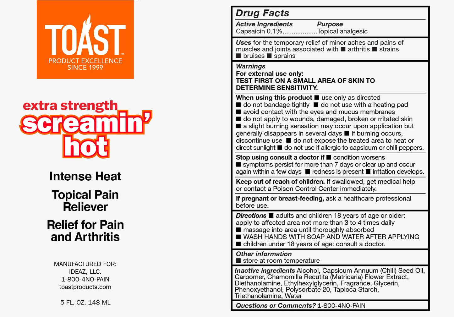 Toast Extra Strength Screamin Hot Intense Heat Topical Pain Relief Cream for Muscles and Joints - 5 Ounces ToastBuy Supplements Australia