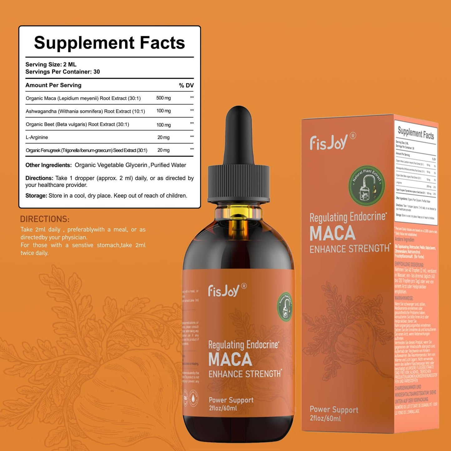 Fisjoy Organic Maca Liquid Drops with Ashwagandha & Beet Root – Supports Daily Vitality & Overall Wellness – Non-GMO, Vegan Herbal Supplement, 2 fl oz (60 mL) FisjoyBuy Supplements Australia