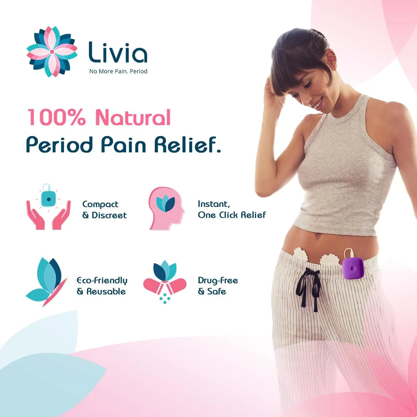 Livia Menstrual Pain Relief Device, Purple – Off-Switch for Period Pain – Portable & Discreet – Rechargeable, Up to 8 Hours Battery – Complete Kit with Stick-On Pads – The Go-to Travel Partner LiviaBuy Supplements Australia