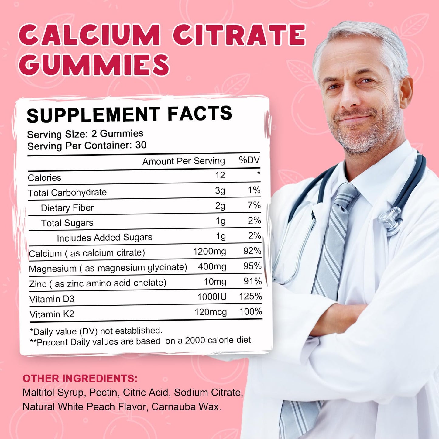 (2 Pack) Calcium Citrate 1200mg with Vitamin D3 Supplements Gummies for Women & Men, Calcium Gummies with Vitamin D3 K2, High Absorption