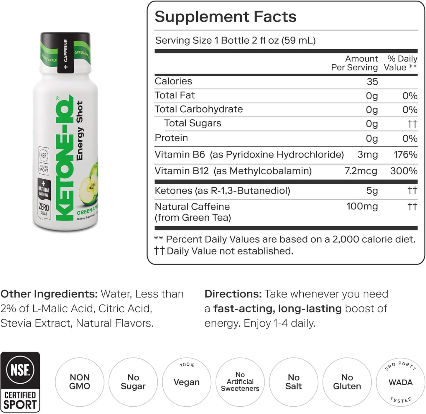 Ketone-IQ Caffeine Performance Energy Shots – Clean Energy for Focus & Endurance, 5g Ketones, 100mg Green Tea Caffeine, B Vitamins, 12 Pack (Green Apple) Ketone-IQBuy Supplements Australia