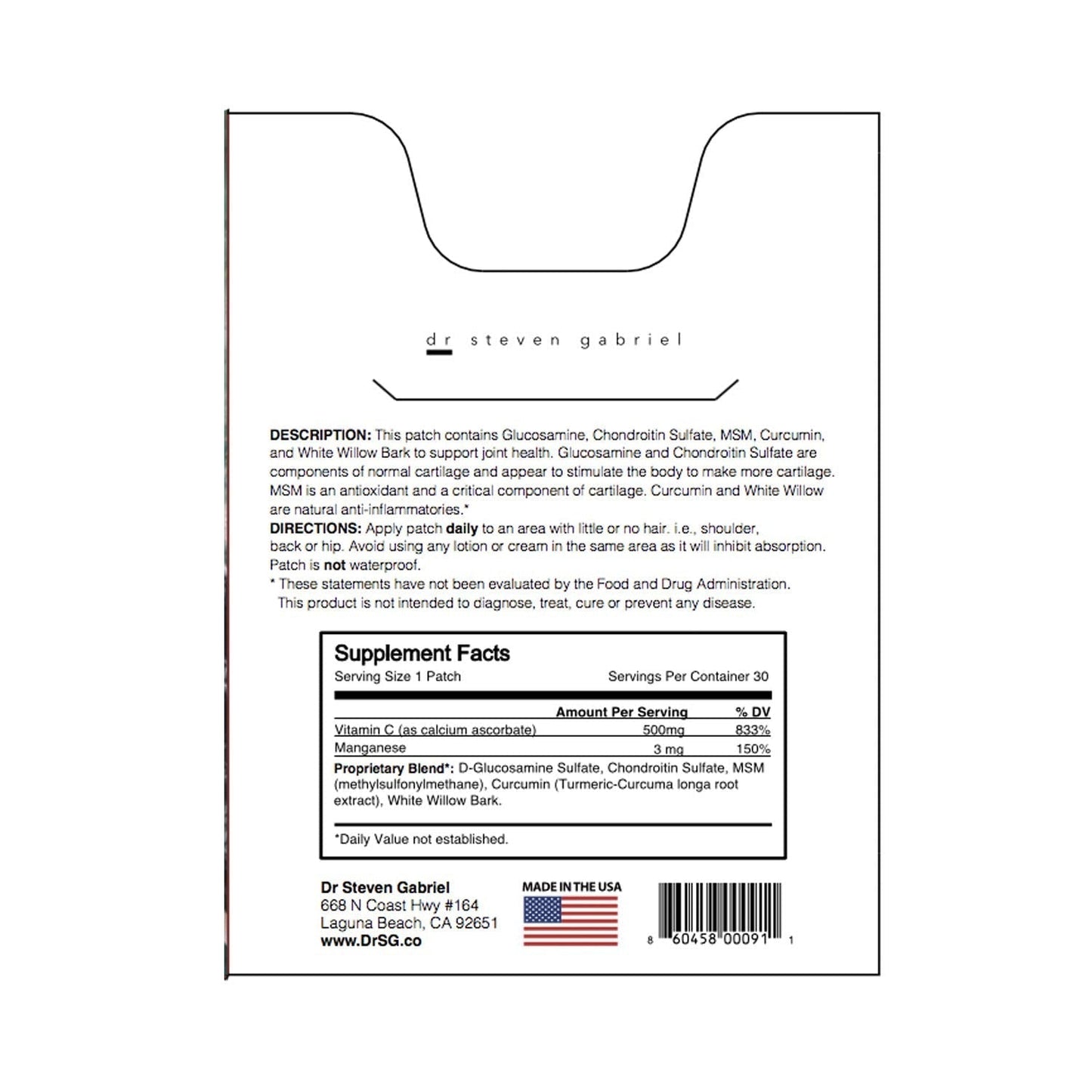 Dr. Steven Gabriel | Glucosamine Patch | Joint Relief, Improve Flexibility | Chrondroitin | 30 Day Supply DrSGBuy Supplements Australia