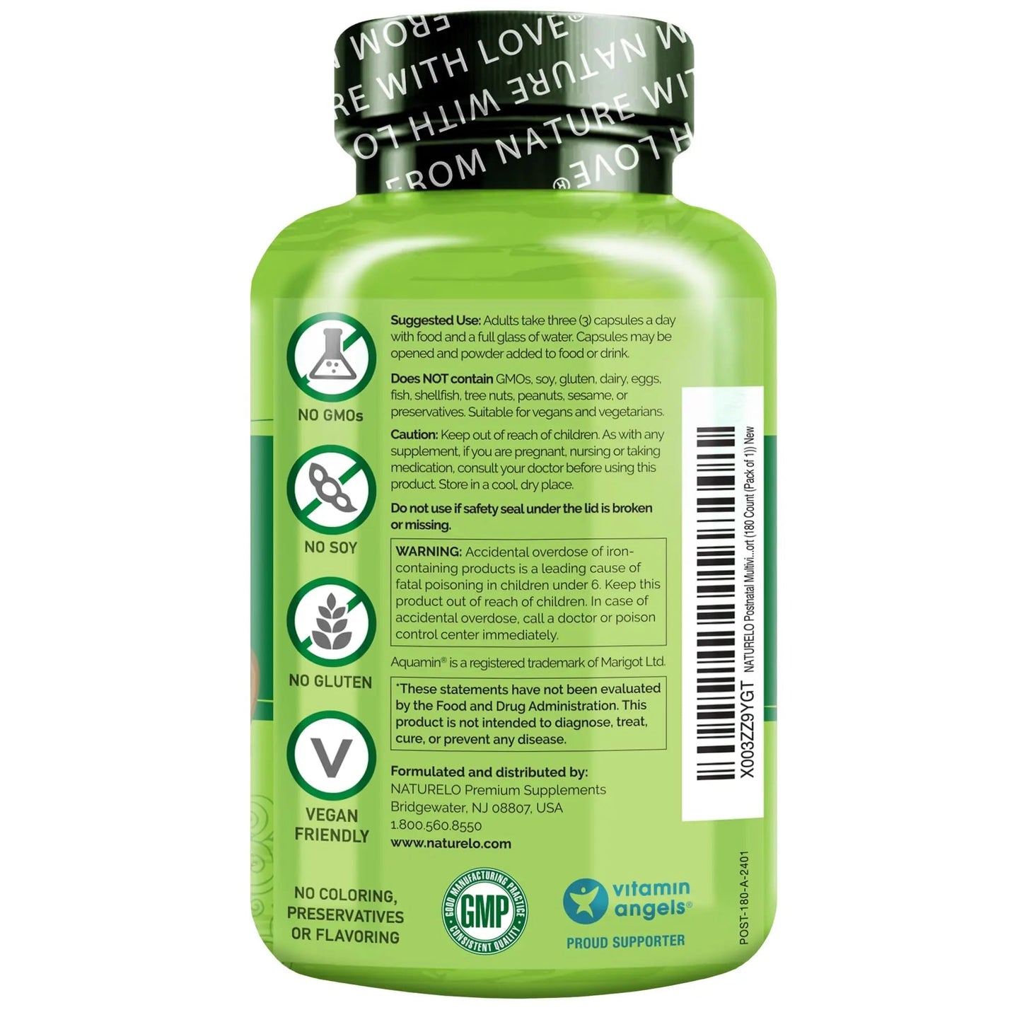 NATURELO Postnatal Multivitamin - Supplement for Breastfeeding Women - Plant-Based Vitamin D, Folate, Gentle Iron NATURELO