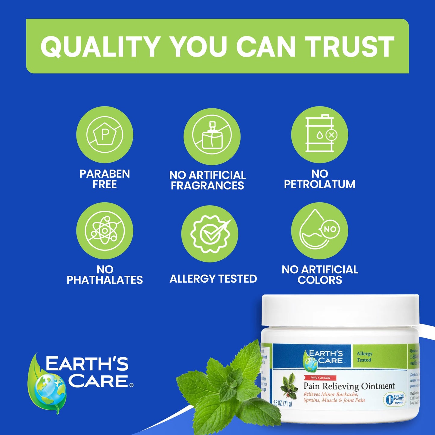Earth's Care Pain Relieving Ointment - Triple Action Muscle and Joint Pain Relief Cream - Topical Analgesic 2.5 oz (3 Jars) Earth's CareBuy Supplements Australia