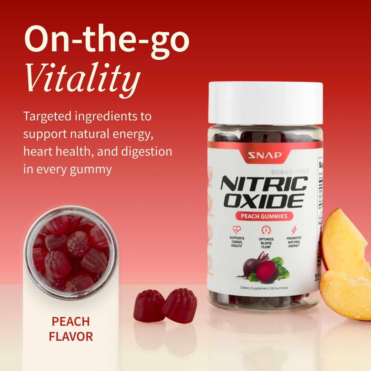 Snap Supplements Nitric Oxide Beet Root Gummies Supplement with Organic Beets - Energy & Circulation Support, 60 Sugar-Free Gummies (30 Servings, 1 Month Supply), Peach Snap Supplements buy supplements Au