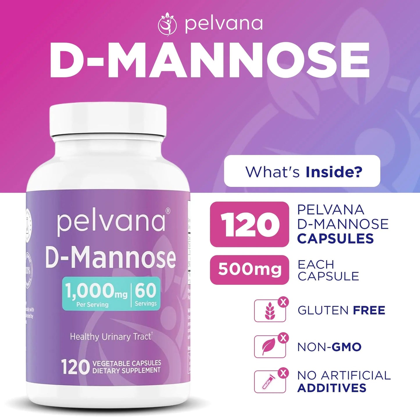 Pelvana D-Mannose 120 Capsules (500mg Each) – 1000mg per Serving – Assists & Maintains Healthy Urinary Tract, Flushes Impurities, Pure Ingredients, Gluten-Free – Third-Party Lab Tested, Made in USA PelvanaBuy Supplements Australia
