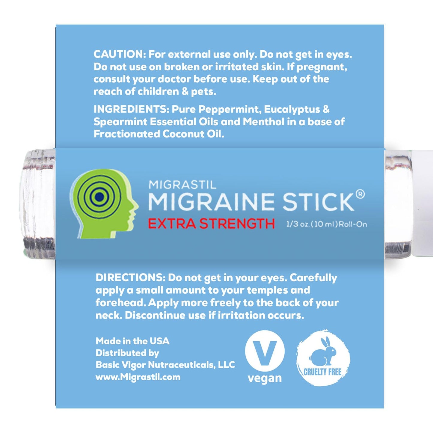 Basic Vigor Migrastil Extra Strength Migraine Stick Advanced Formula, Strong Aromatherapy Roll On Includes Menthol, Essential Oils, No Lavender, Made in The USA. Basic VigorBuy Supplements Australia