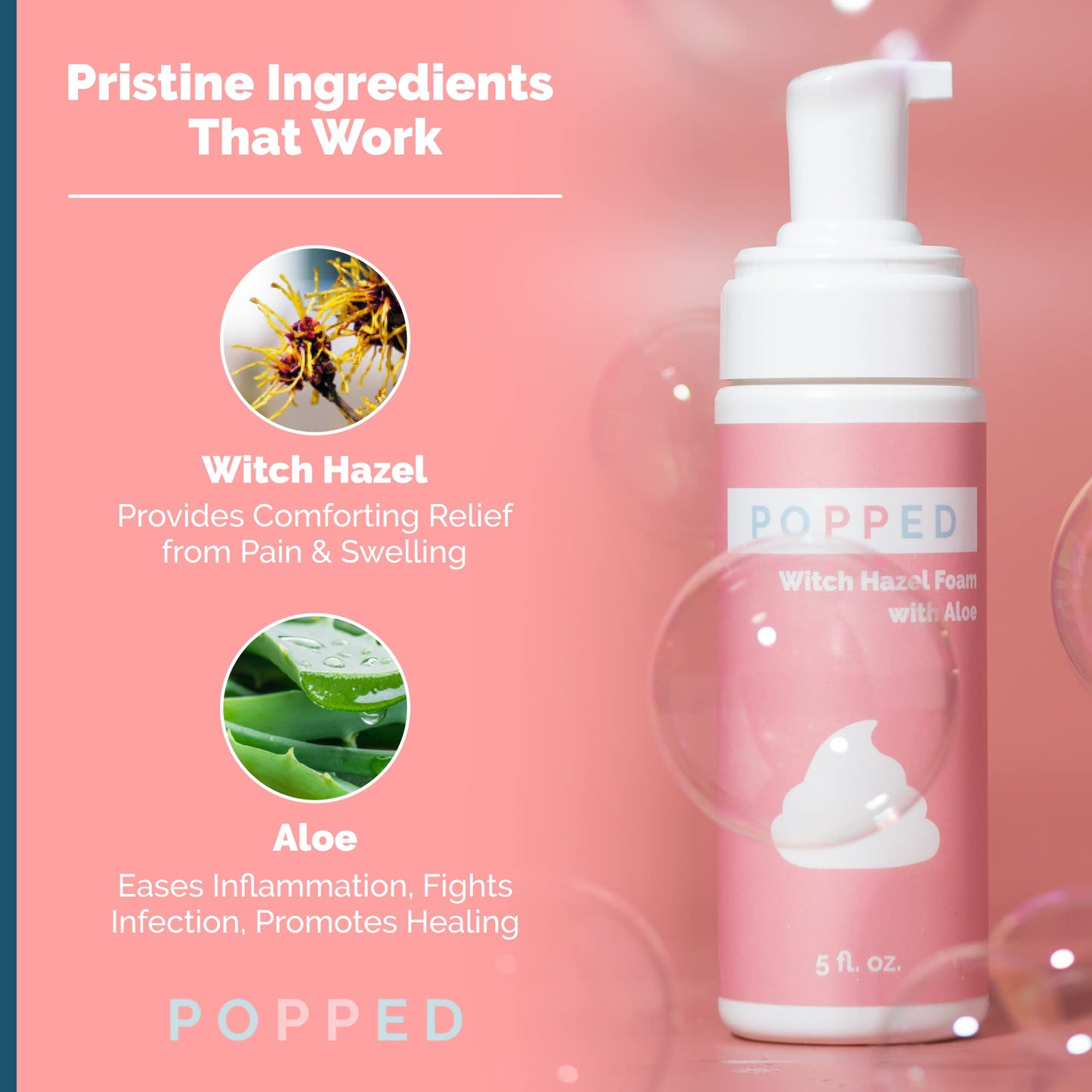 POPPED Witch Hazel Foam with Aloe (5 fl oz) | Perineal Healing Foam for Postpartum Care | Relieves Pain, Hemorrhoids, and Swelling After Birth | Postpartum Essential POPPEDBuy Supplements Australia