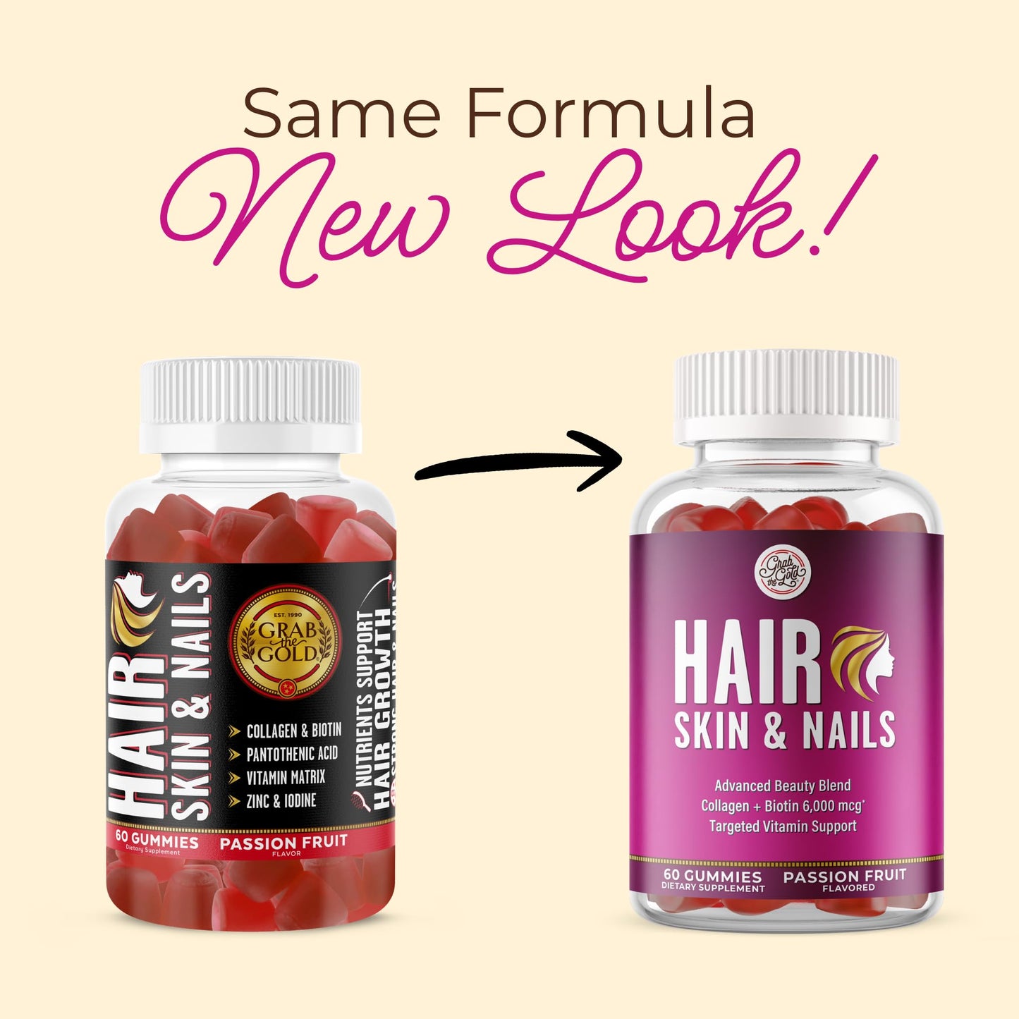 Grab The Gold Hair Skin & Nails Vitamins for Women | Gummies with 6000mcg Biotin & Collagen | 10 Essential Vitamin & Minerals | Gluten-Free, Non-GMO, Passion Fruit Flavor | 1 Month Supply, Made in USA Grab The GoldBuy Supplements Australia