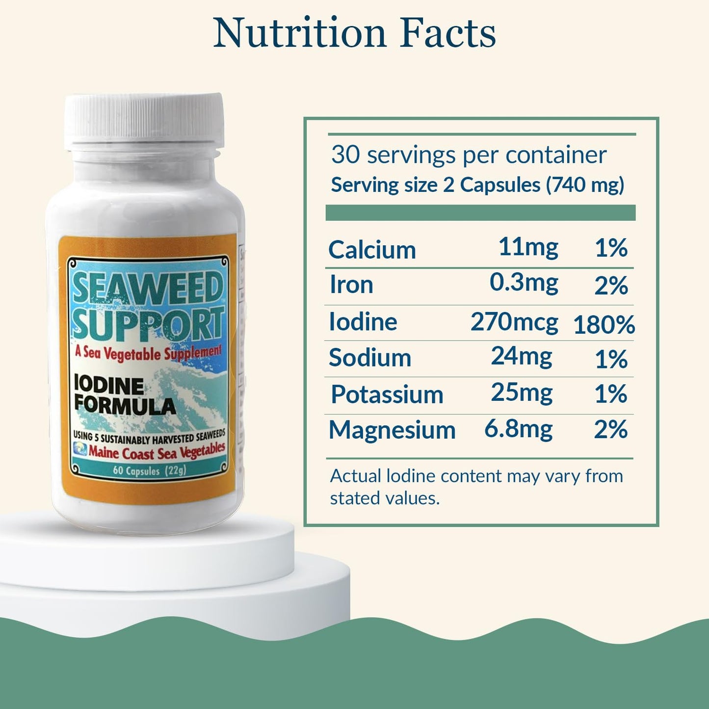Maine Coast Sea Vegetables Seaweed Support Iodine Formula | Source of Iodine from Seaweed | Daily Use Iodine Supplement | Organic Alaria, Rockweed, Sea Lettuce, Dulse & Bladderwrack blend | 60 Capsule Maine Coast Sea VegetablesBuy Supplements Australia