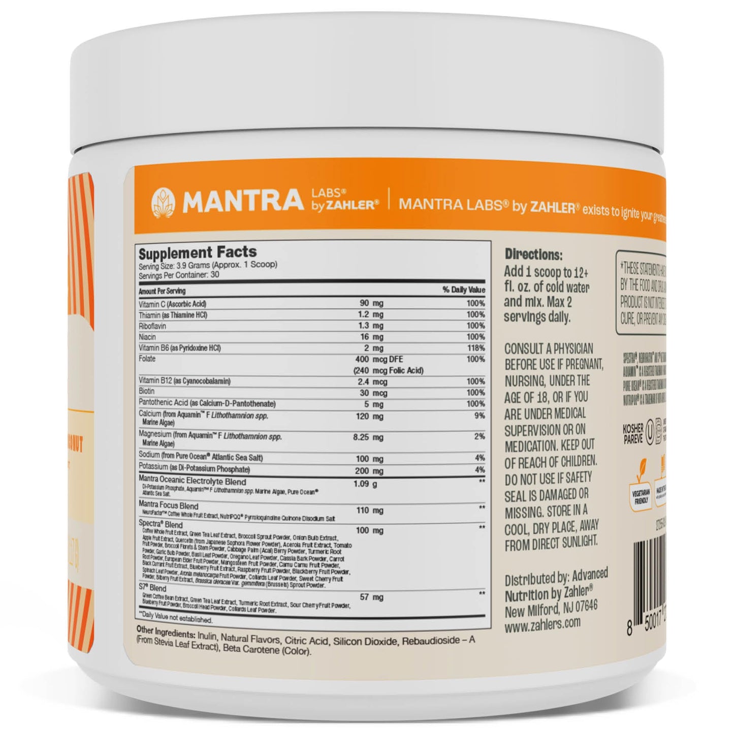 Zahler Mantra Rise, The Energy and Focus Supplement, Citrus Coconut Flavored, 30 Servings. ZahlerBuy Supplements Australia