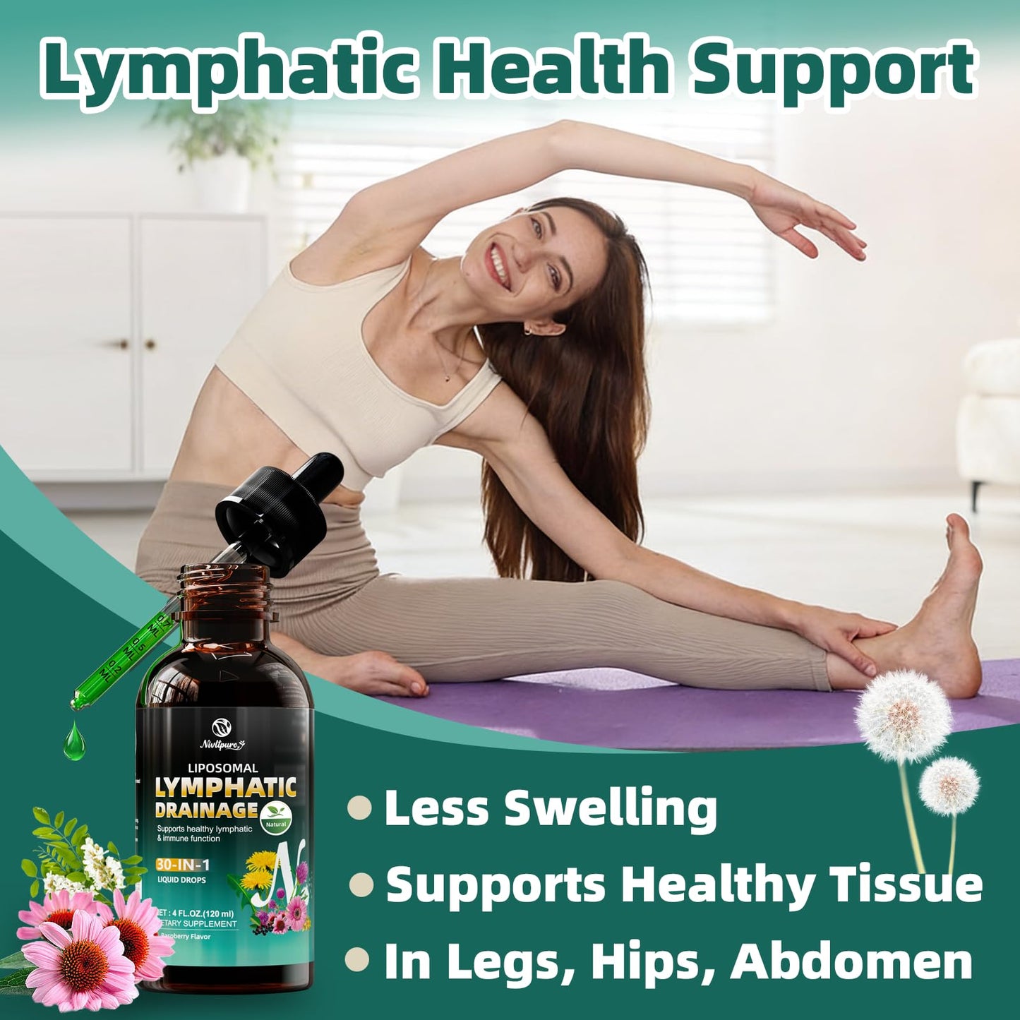 Liposomal Lymphatic Drainage Drops, 4 fl oz – 30-in-1 Lymphatic Drainage Supplements with 23 Herbs & 7 Vitamins – Supports Lymphatic System, Immune & Liver Health – Detox Support – 60-Day Supply Nivltpure buy supplements Au