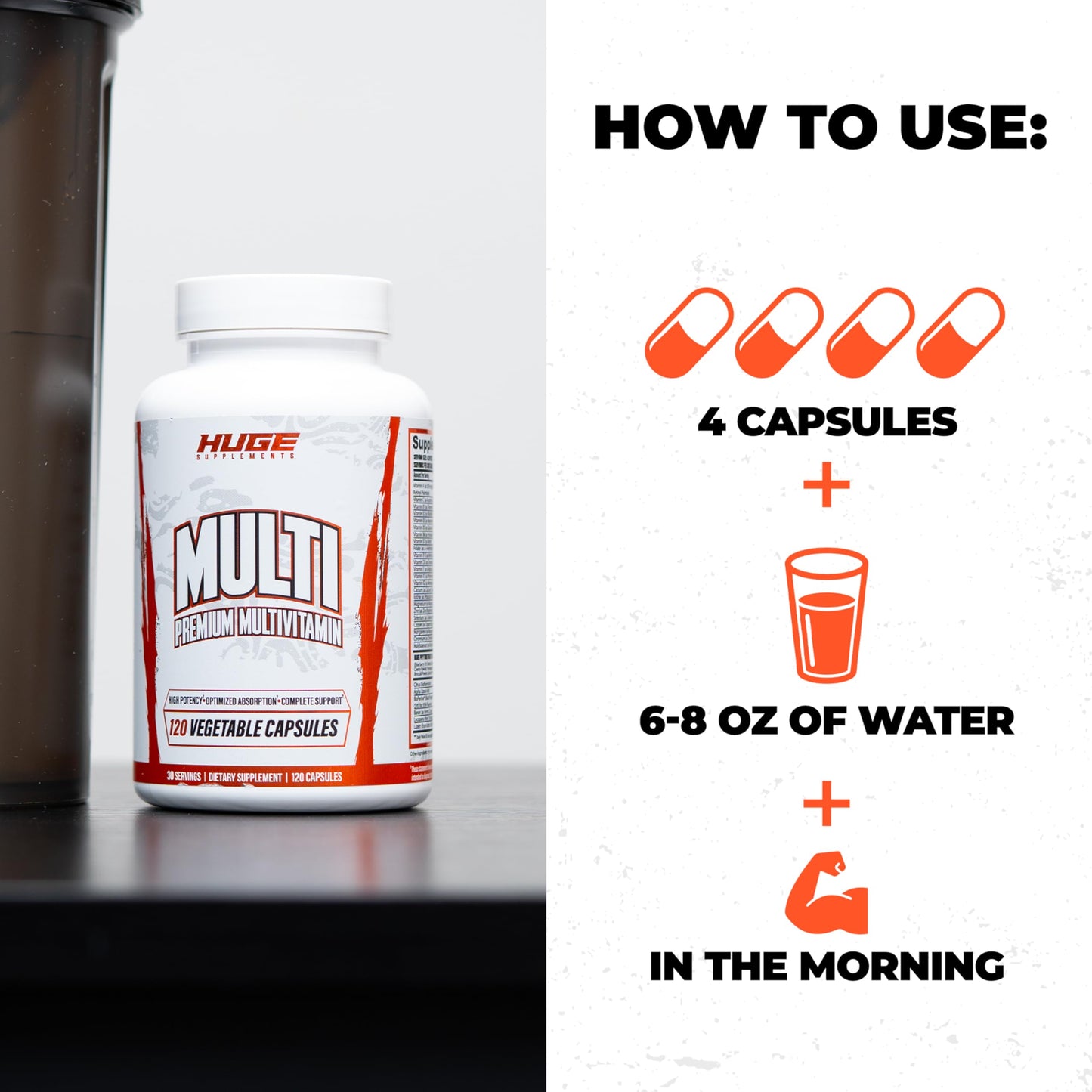 Huge Multi, Multivitamin for Men, High-Performance All-in-One Formula for Athletes & Bodybuilding, Vitamin & Mineral Replenishment, Supports Immune System & Healthy Hormone Levels (120 Capsules) Huge Supplements buy supplements Au