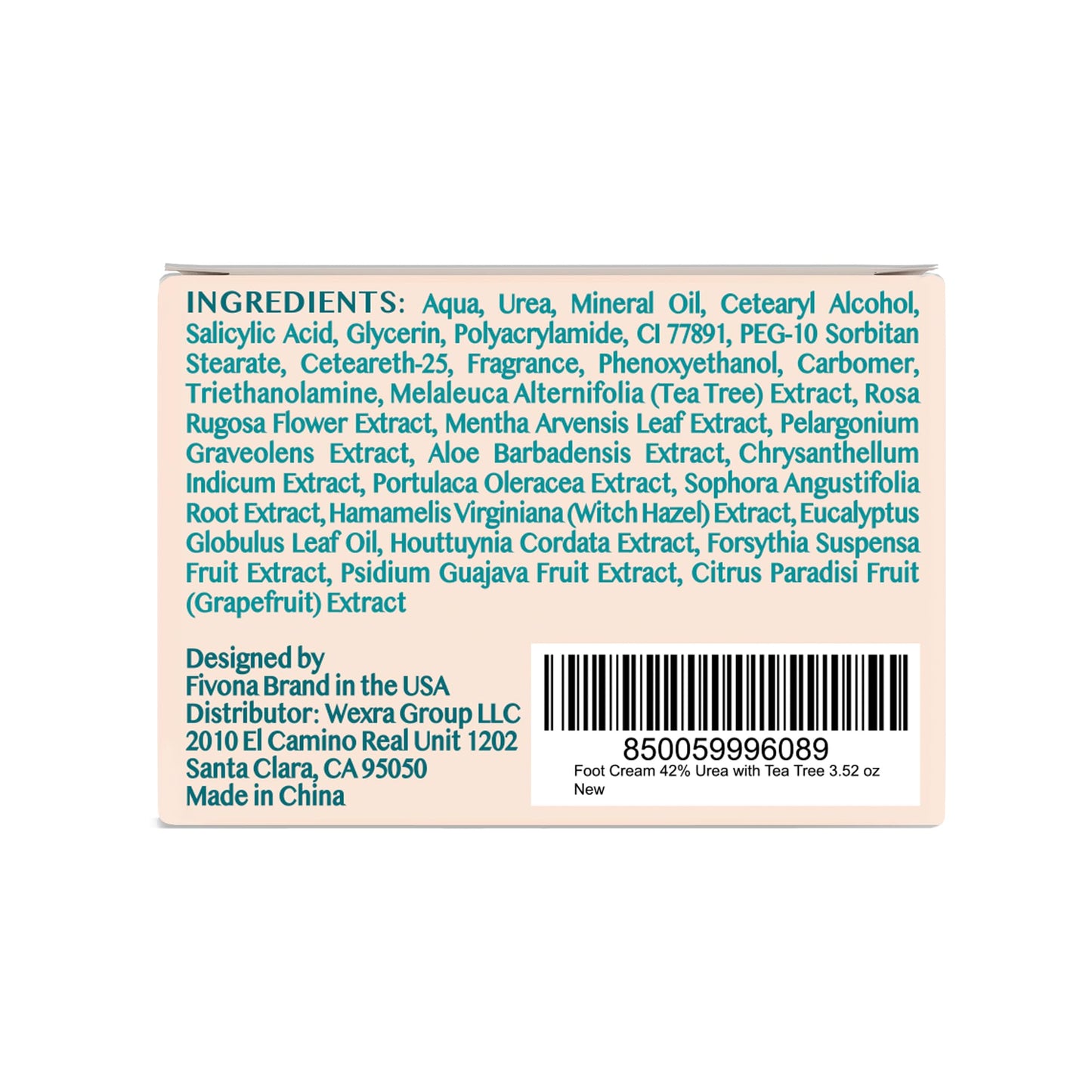 FIVONA 42% Urea Foot Cream for Thick, Rough Dry Skin - Maximum Strength Callus Softening with 2% Salicylic Acid, Tea Tree & Aloe Vera, 100g (3.5 oz) - Deep Moisturizing Foot Care