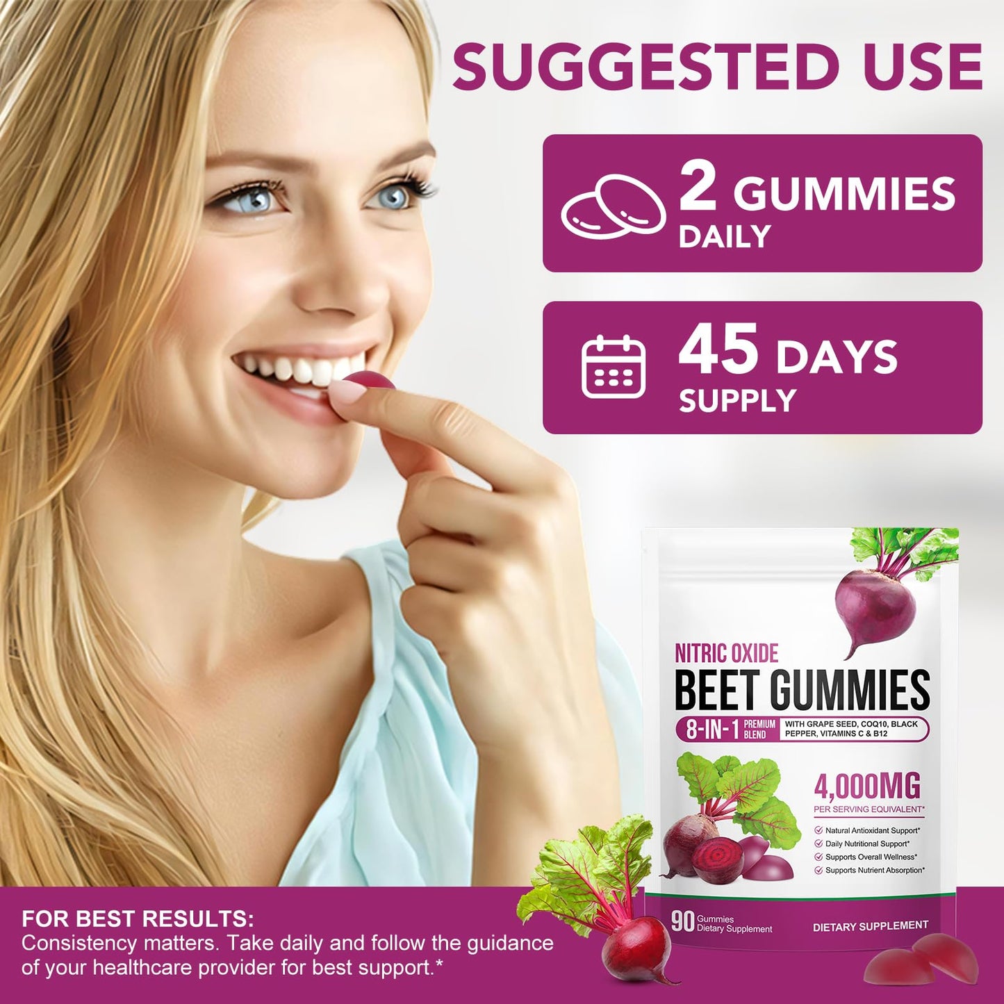 Beet Root Gummies Enriched with 200mg CoQ10 & Beet Root Extract for Blood Pressure, Heart Health Support, Energy Level Suport, Promoting Nitric Oxide