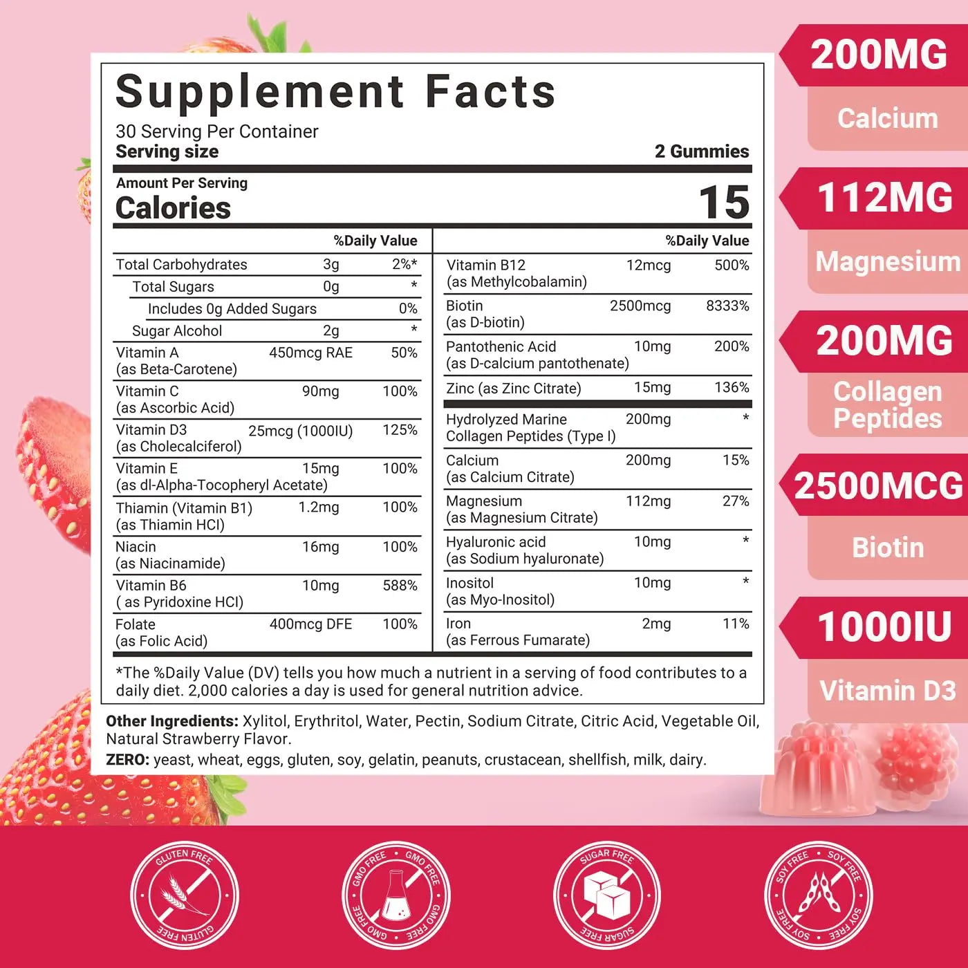 Wiszeen Sugar Free Methylated Multivitamin for Women Gummies, Biotin, Collagen, Calcium, Magnesium, Inositol, Folate, Iron, Vitamin A, C, D, E Wiszeen