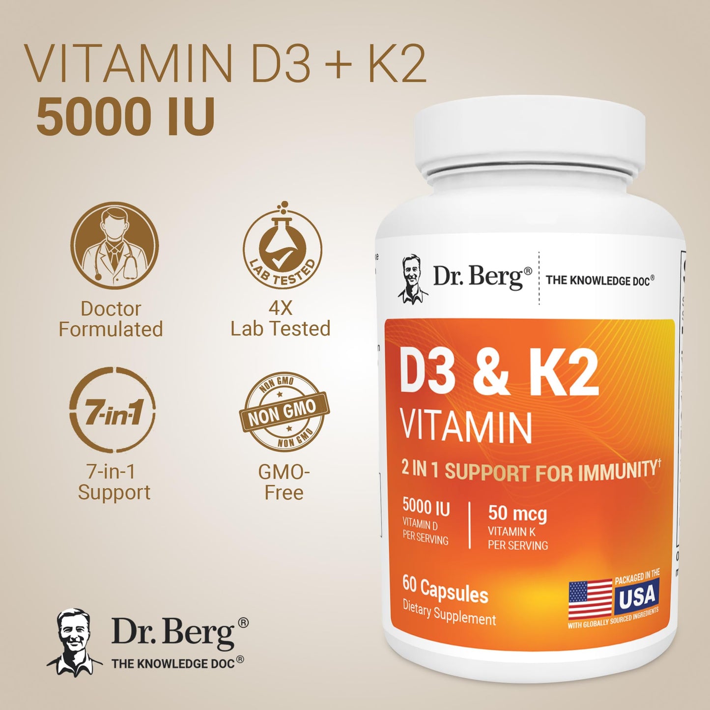Dr. Berg Vitamin D3 & K2 5,000 IU + MK-7 – 60 Capsules – Immune, Bone & Heart Support* Supplement w/Magnesium, Zinc, B6 – 4X Lab-Tested – No Fillers – Non-GMO, cGMP, Formulated in USA Dr. Berg NutritionalsBuy Supplements Australia