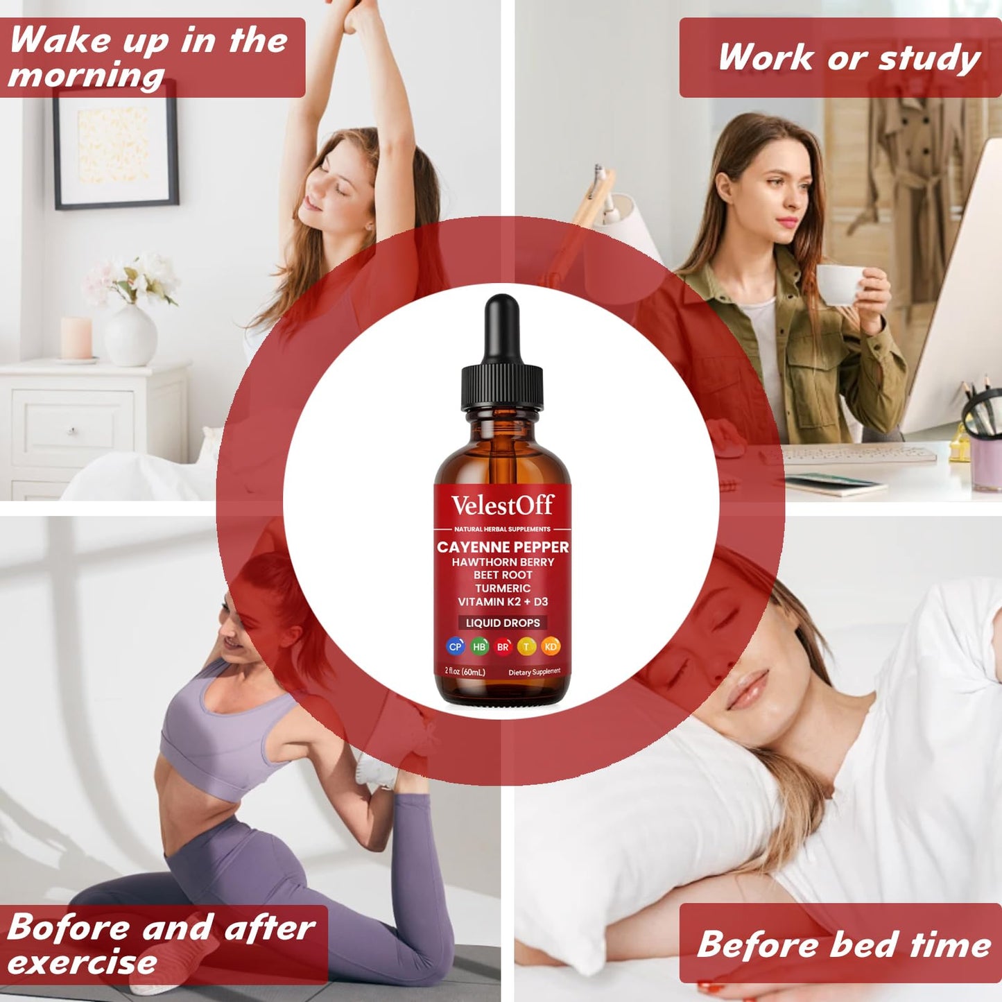 Velestoff Cayenne Pepper Drops, Cayenne Circulation Blend with Hawthorn Beet Root Turmeric Vitamin K2 D3 - Vegan, Non-GMO - 2FL.OZ (1 PCS) Velestoff buy supplements Au