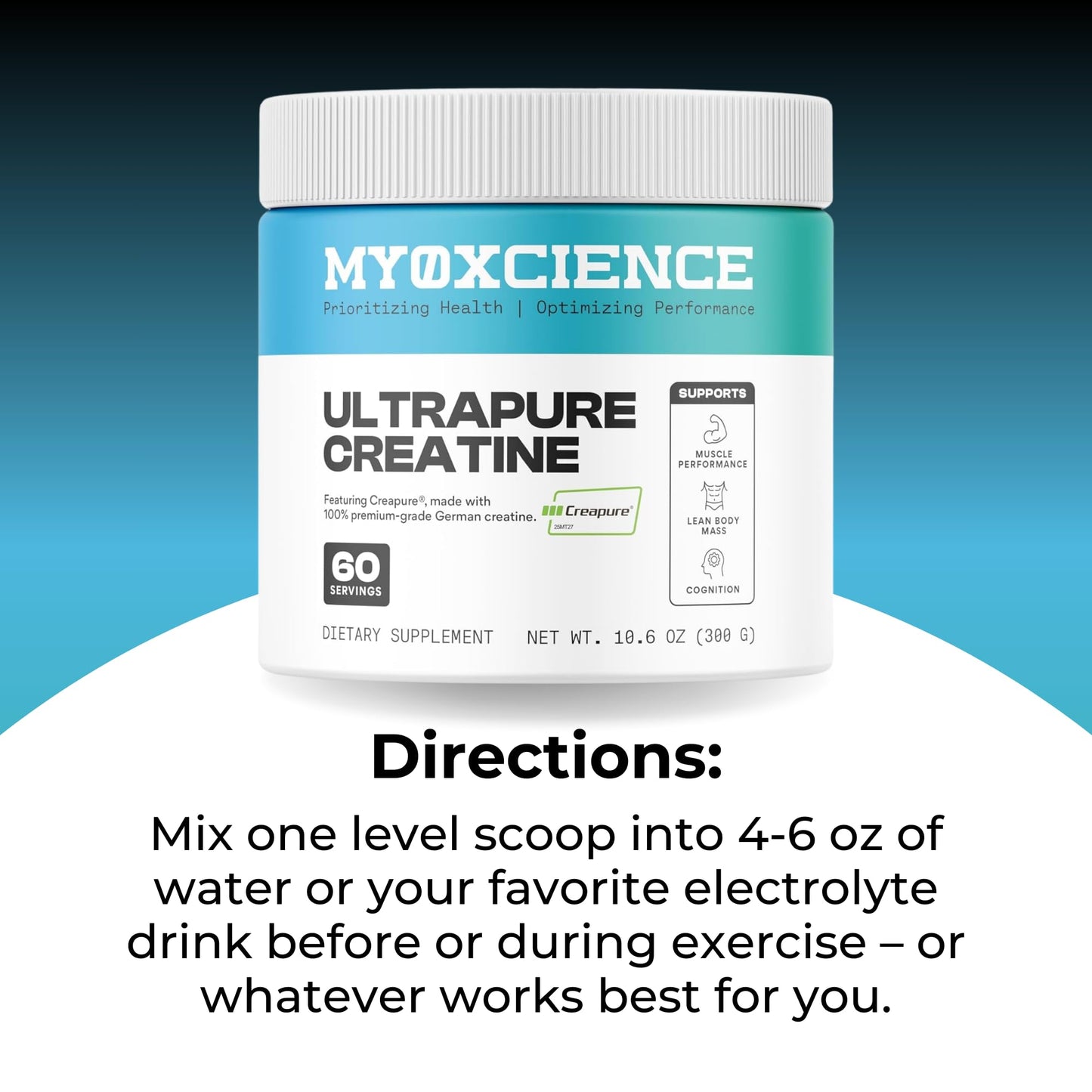 MYOXCIENCE Creapure® Creatine Monohydrate | Supports Strength & Muscle Mass, Cognition and Lean Body Mass | Unflavored 60 Servings MYOXCIENCE buy supplements Au