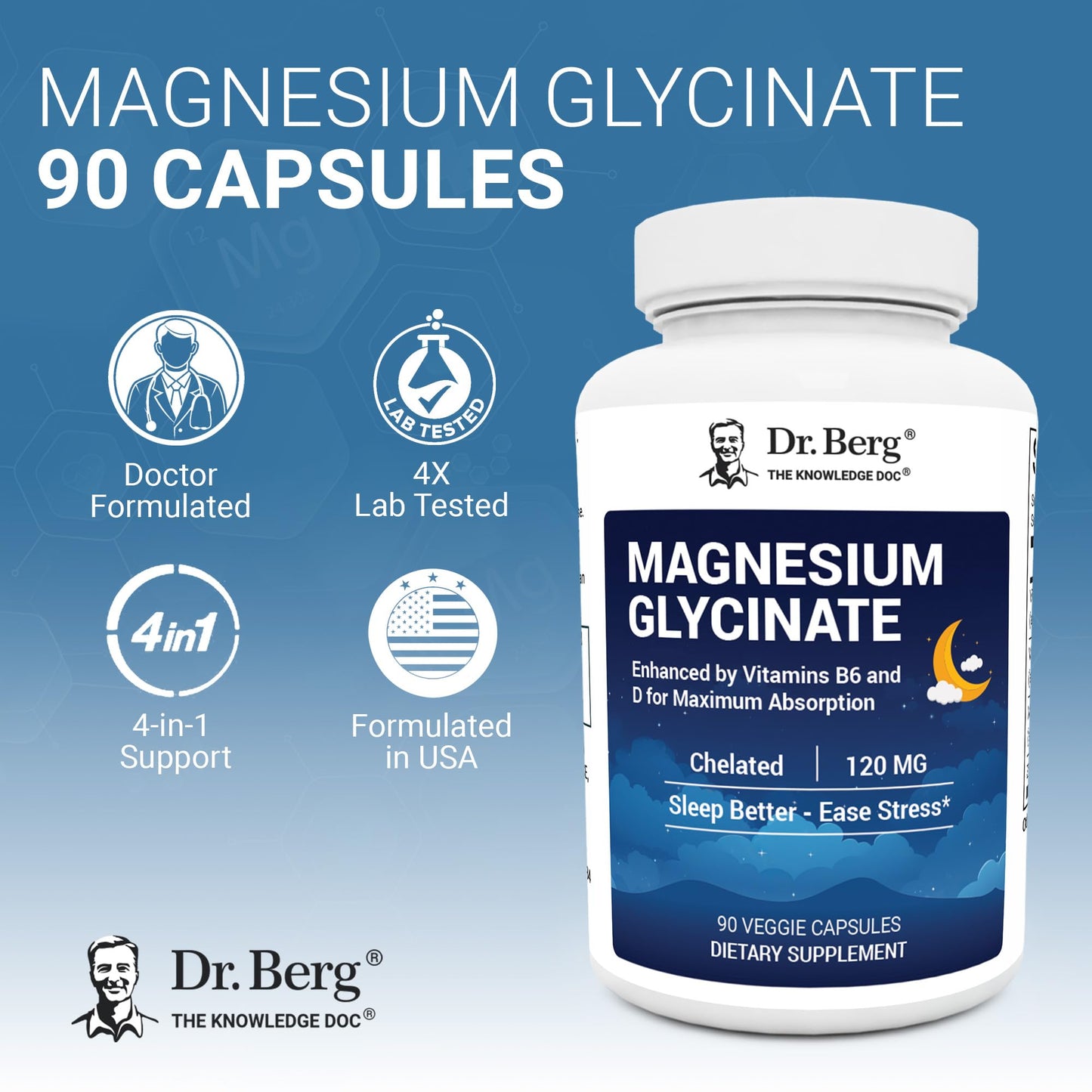 Dr. Berg Magnesium Glycinate 90ct – 4-in-1 Chelated for Muscle, Nerve, Sleep & Stress Support*– w/ D3, B6 & Zinc – 4X Lab-Tested – No Fillers – Formulated in USA, GMP-Certified Dr. Berg NutritionalsBuy Supplements Australia