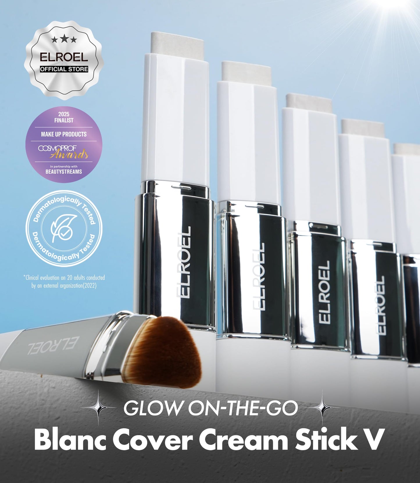 ELROEL Blanc Cover Cream Stick V White - Korean Color-Changing Foundation Stick with Volufiline - Medium to Full Coverage Dewy Finish Base Makeup - Dual-Ended with Detachable Brush (202 Natural) ELROELBuy Supplements Australia