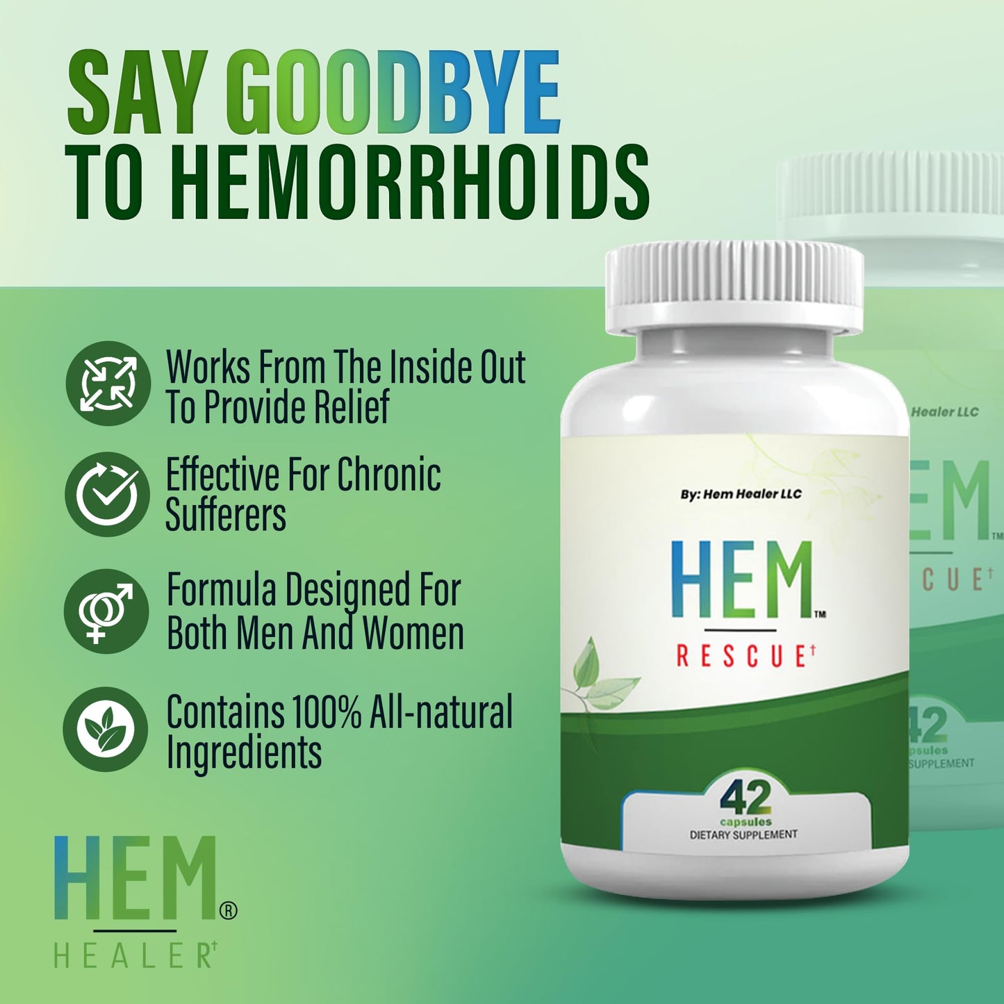 Hem Healer Hem Rescue Hemorrhoid Treatment Supplement - All Natural, Reduces Discomfort & Swelling, Boosts Blood Flow, Oral Botanical Blend, Made in USA - (1 Bottle Pack) Hem HealerBuy Supplements Australia
