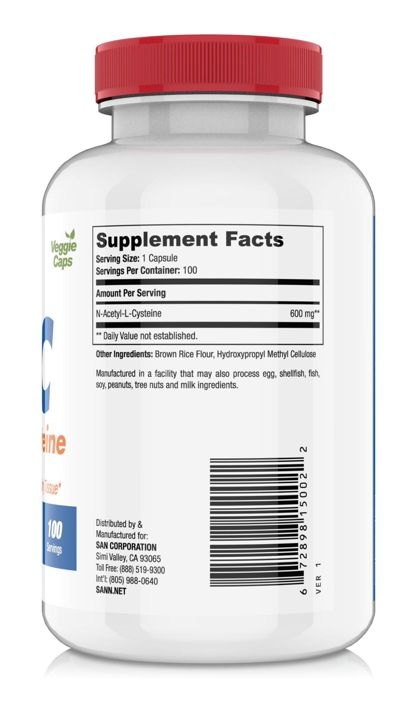SAN N-Acetyl-L-Cysteine (NAC), Immune, Respiratory, Liver Health, NAC 600 mg, Potent antioxidant Support, Free-radicals, Easy to Absorb, 100 Capsules SAN buy supplements Au