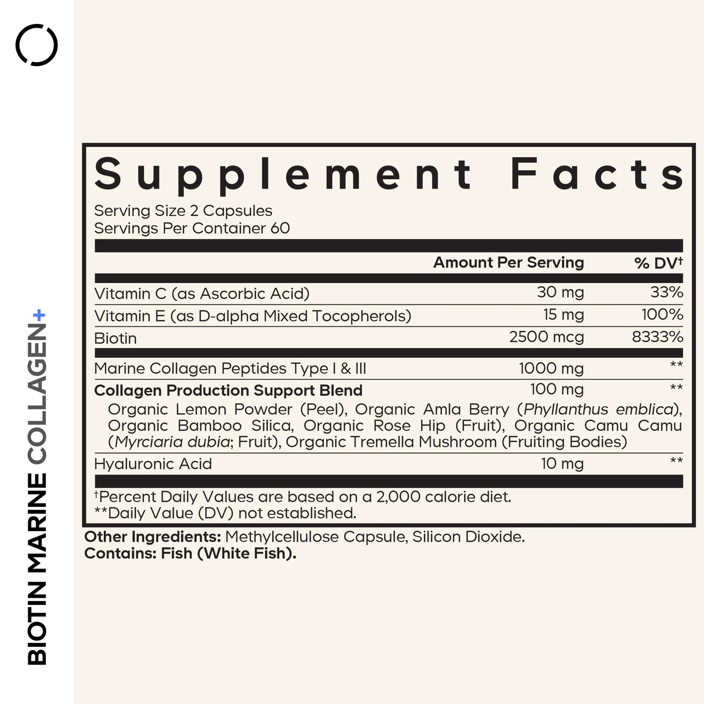 Codeage Biotin Marine Collagen Peptides - Wild-Caught Marine Collagen Types I & III, Biotin, Vitamins C & E, Hyaluronic Acid, Amino Acids, Fruit and Herb Blend, Non-GMO - 120 Capsules CodeageBuy Supplements Australia
