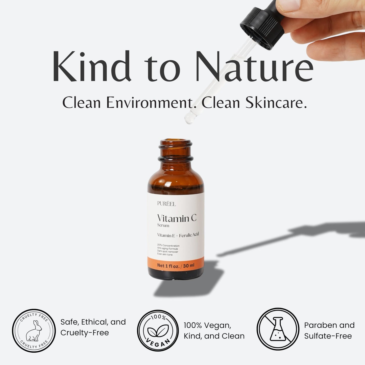 Puréel 20% Vitamin C Serum for Face – Brightening Serum with Vitamin E & Ferulic Acid – Anti-Aging, Dark Spot Remover, Even Skin Tone, Wrinkle Reduction & Radiant Glow – 1 fl oz