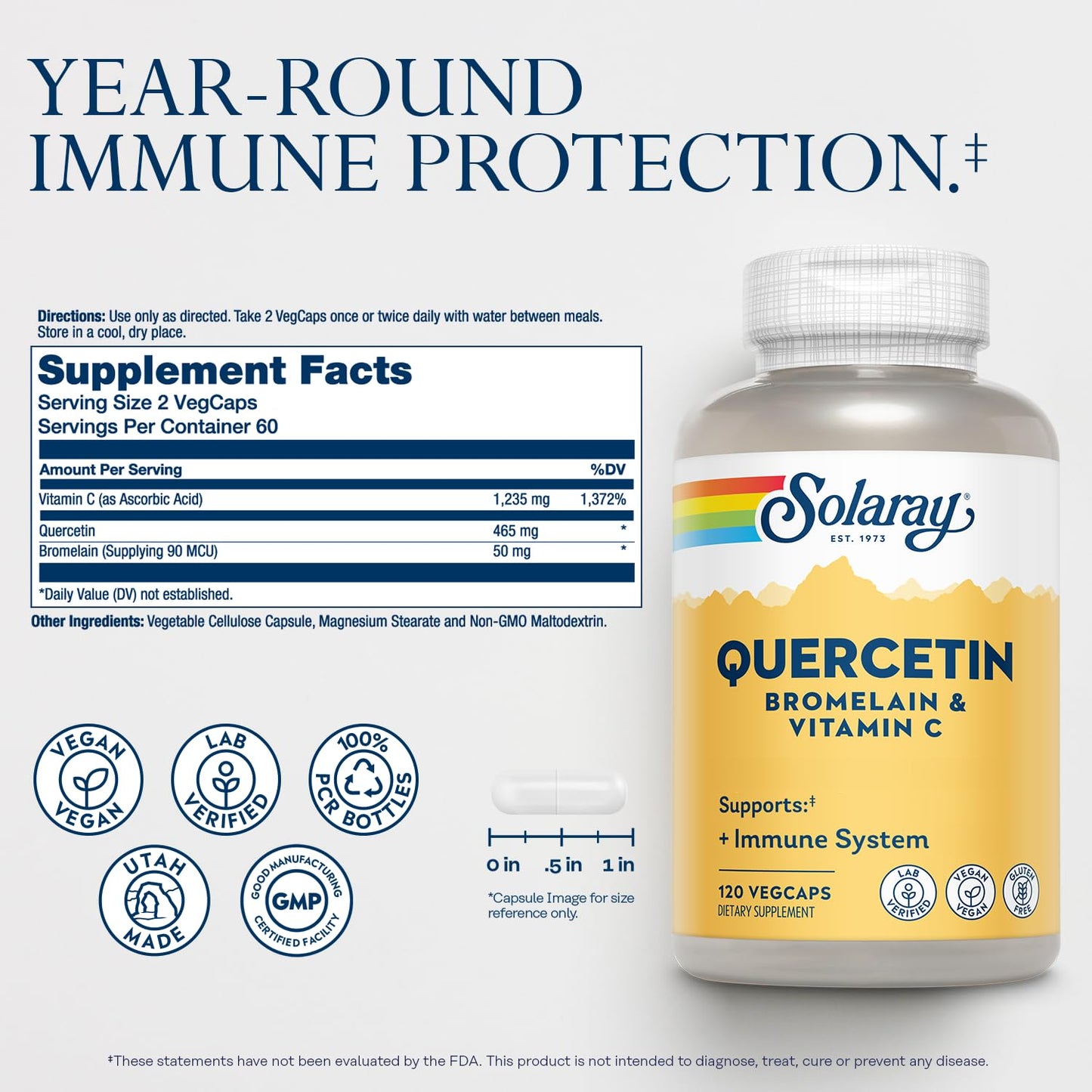 SOLARAY QBC Plex | Quercetin & Bromelain Plus Vitamin C | Year Round Immune Function & Respiratory Health Support | Non-GMO & Vegan | 120 VegCaps SOLARAYBuy Supplements Australia