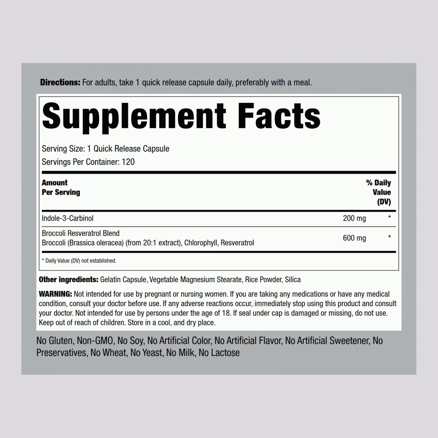 Piping Rock Indole 3 Carbinol | 200mg | 120 Capsules | I3C with Broccoli Extract | Non-GMO, Gluten Free Supplement Piping RockBuy Supplements Australia