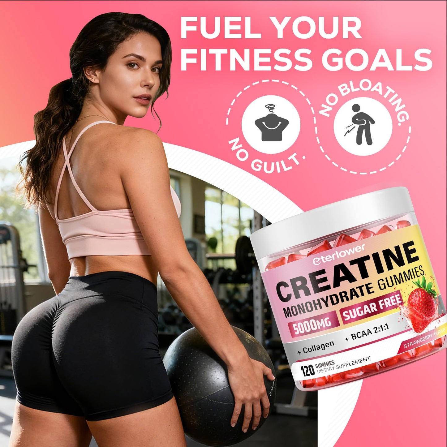 eterlower Creatine Monohydrate Gummies, 5g Creatine Gummies for Women & Men.Pre-Workout & Muscle Growth Support,