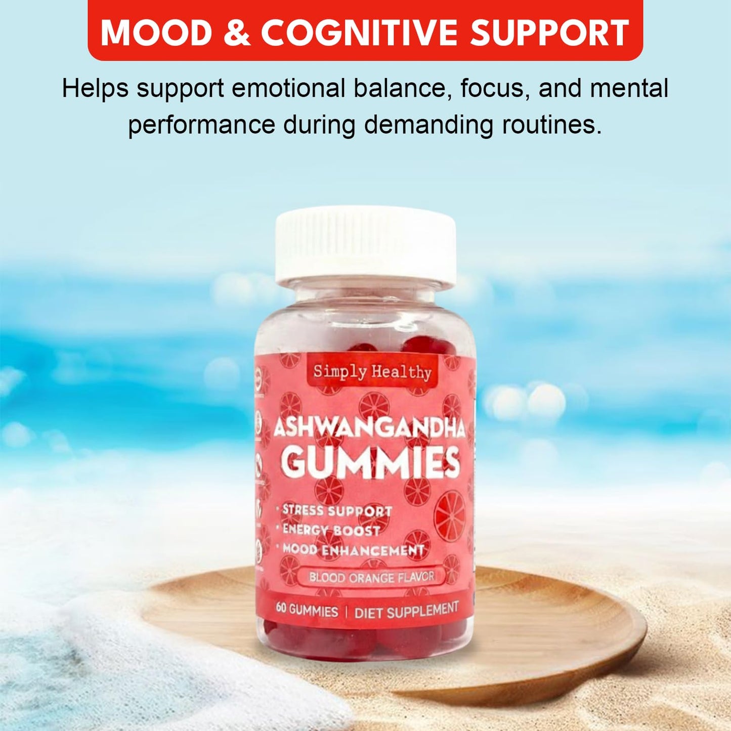 Simply Healthy Premium Ashwagandha Gummies, Stress Support with Blood Orange Flavor, Vegan, Easy to Chew, Daily Aid, Energy Booster, Mood Enhancer, for Both Men and Women, 60 Gummies Simply Healthy buy supplements Au