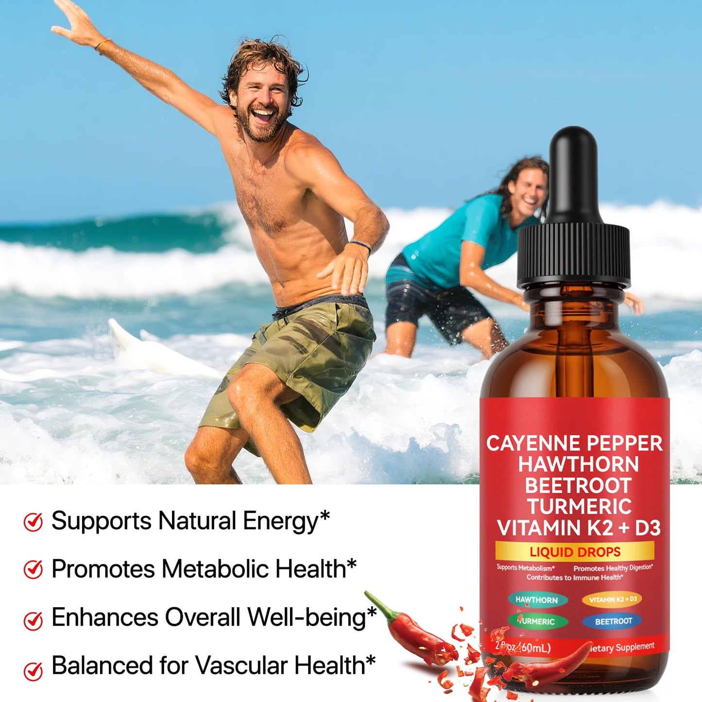 Cayenne Pepper Drops, Cayenne Pepper Extract with Herbal Blend - Includes Hawthorn, Beet Root & Turmeric (1Pack) WHLH & WELL-BEING buy supplements Au