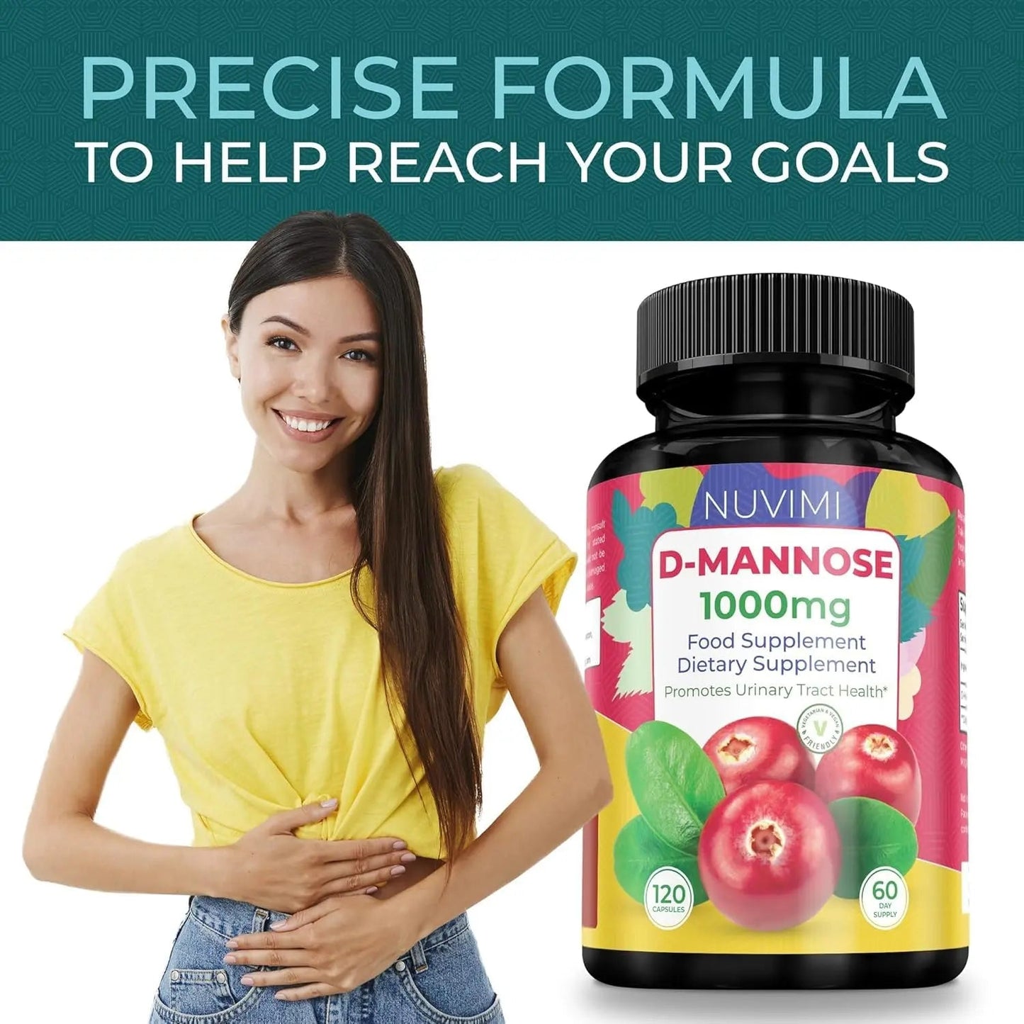 NUVIMI D Mannose 120 Capsules - 1000 mg per Dose - Dietary Supplement Helps Promote Urinary Tract Health - Natural Vegan UTI Defense NUVIMIBuy Supplements Australia